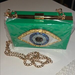 Green evil Eye Design Clutch Bag